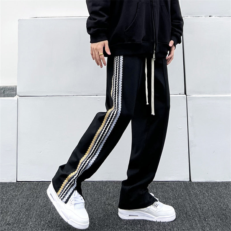 Men's Side Striped Zipper Drawstring Fall Casual Pants