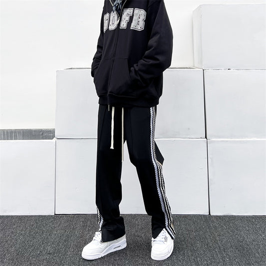 Men's Side Striped Zipper Drawstring Fall Casual Pants