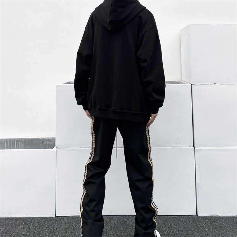 Men's Side Striped Zipper Drawstring Fall Casual Pants