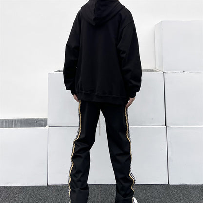 Men's Side Striped Zipper Drawstring Fall Casual Pants