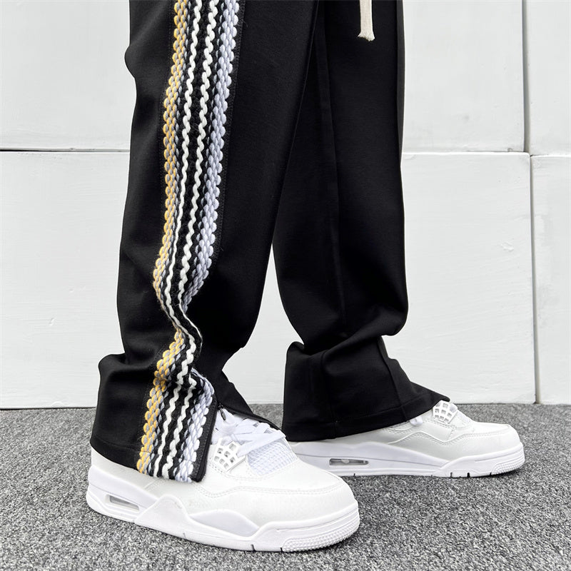 Men's Side Striped Zipper Drawstring Fall Casual Pants